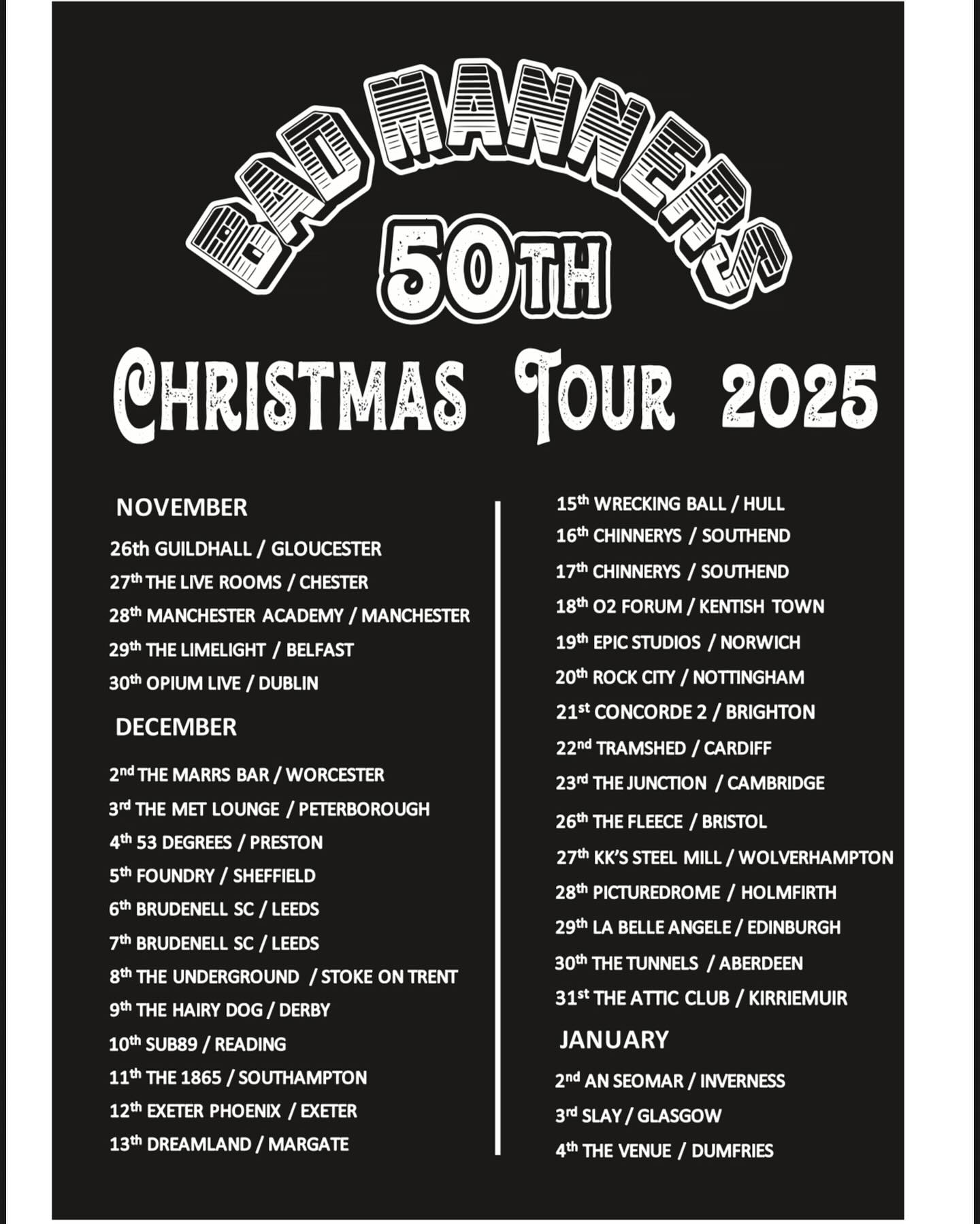 Bad Manners 50th Anniversary Tour Poster 2026–2027